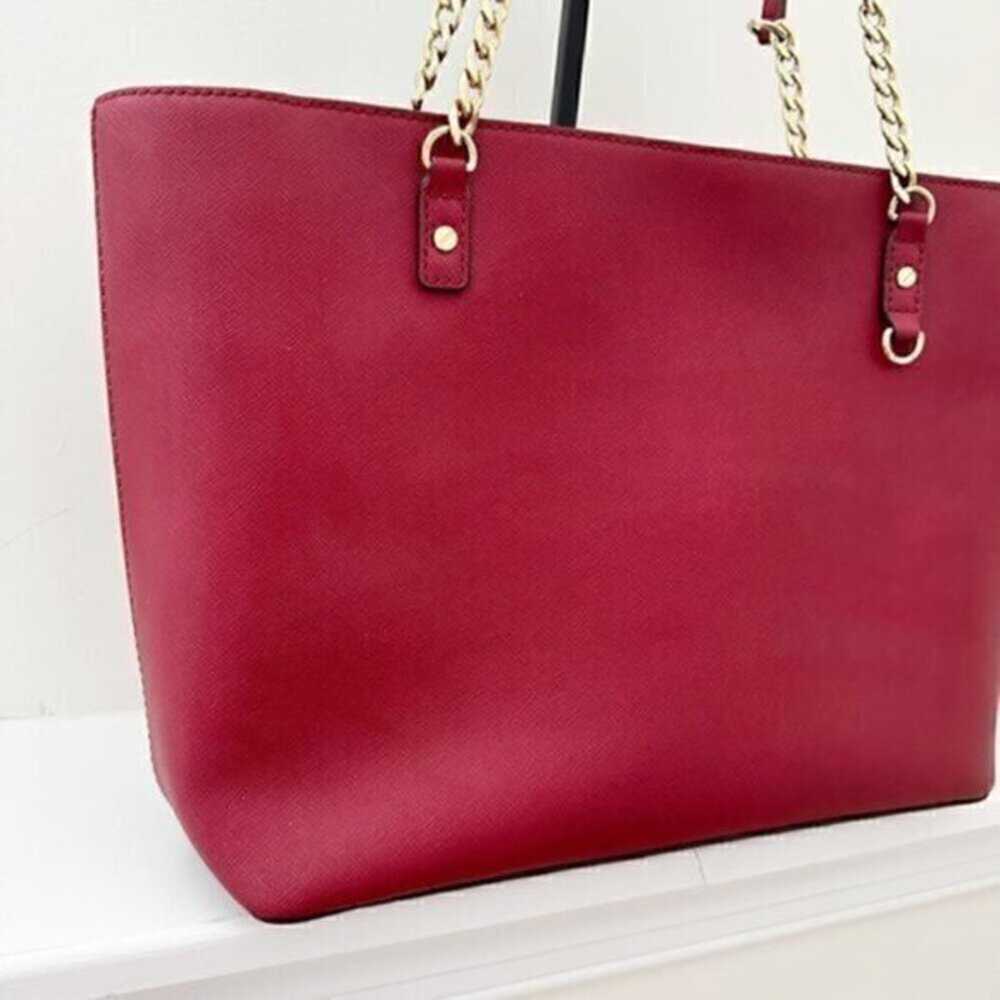 Michael Kors Jet Set Chain East West Top Zip Leather Tote Bag Red - Picture 2 of 12